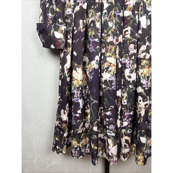 Dalia MacPhee Long Sleeve Floral Dress L Black Collared Button Front Art to Wear - Picture 6 of 15